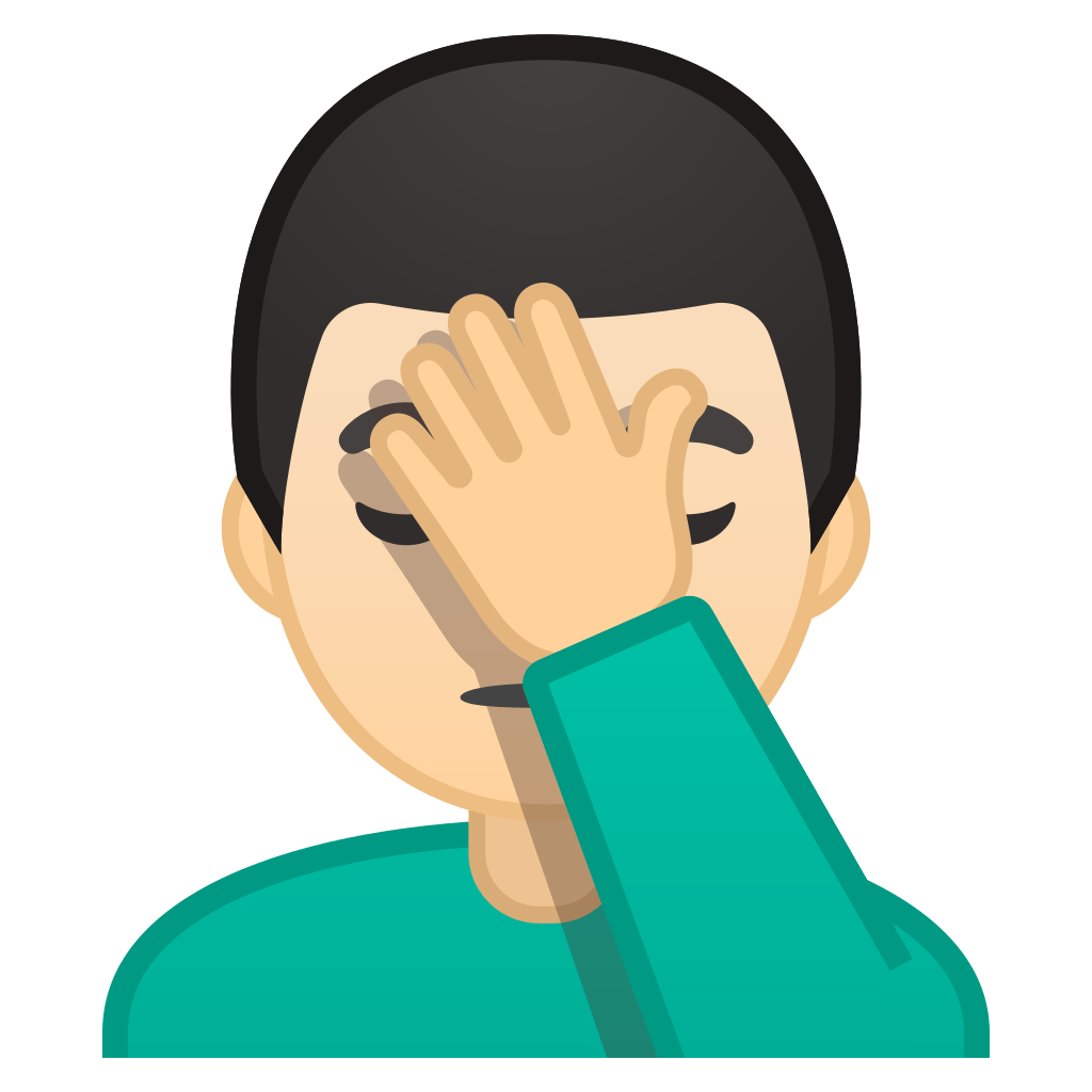 Man facepalming light skin tone Icon | Noto Emoji People Expressions