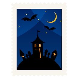 Stamp haunted house icon