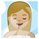 Woman in steamy room medium light skin tone icon