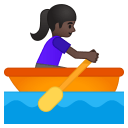 Woman rowing boat dark skin tone icon