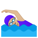 Woman swimming medium light skin tone icon