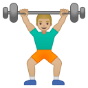 Man lifting weights medium light skin tone icon
