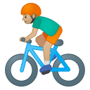 Man biking medium light skin tone icon