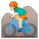 Man mountain biking light skin tone icon
