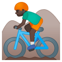 Man mountain biking dark skin tone icon