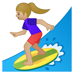 Woman surfing medium light skin tone icon