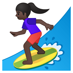 Woman surfing dark skin tone icon
