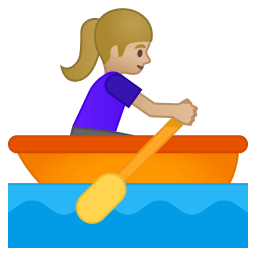 Woman rowing boat medium light skin tone icon