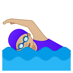 Woman swimming medium light skin tone icon