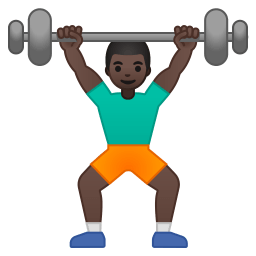 Man lifting weights dark skin tone icon