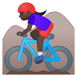 Woman mountain biking dark skin tone icon