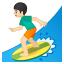 Man surfing light skin tone icon