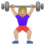 Woman lifting weights medium light skin tone icon