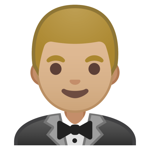 Man in tuxedo medium light skin tone icon