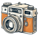 Handdrawn-3D-Left-Orange-Camera icon